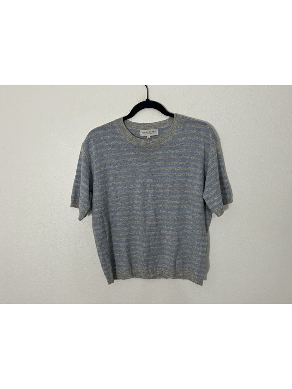 Bianco And Blu Gray And Blue Striped Short Sleeve Sweater Cashmere Blend Medium